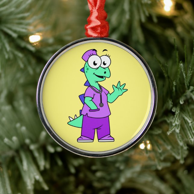 Illustration av en Stegosaurus sjuksköterska. Julgransprydnad Metall (Träd)