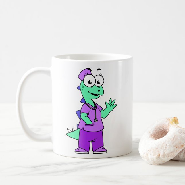 Illustration av en Stegosaurus sjuksköterska. Kaffemugg (Med munk)
