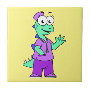 Illustration av en Stegosaurus sjuksköterska. Kakelplatta