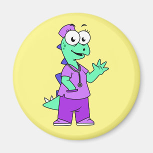 Illustration av en Stegosaurus sjuksköterska. Magnet