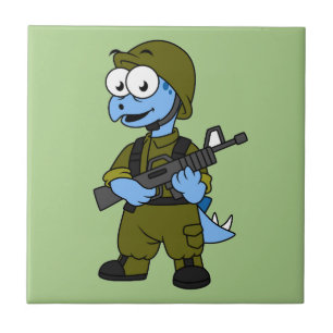 Illustration av en Stegosaurus soldat. Kakelplatta