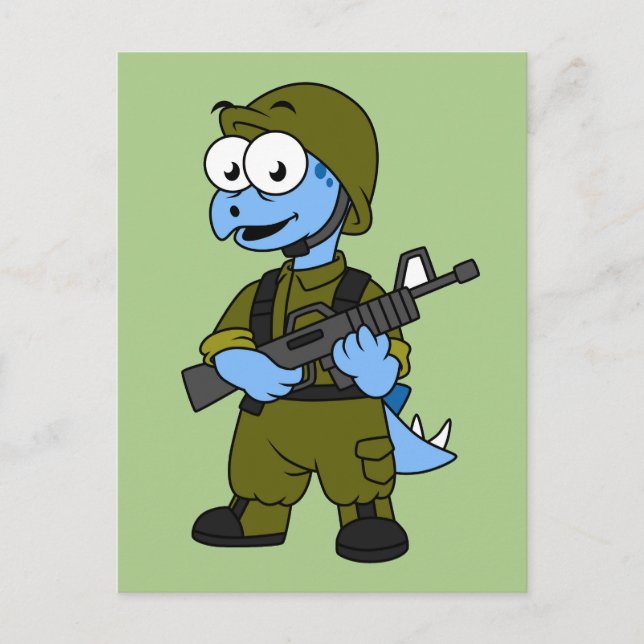 Illustration av en Stegosaurus soldat. Vykort (Framsida)