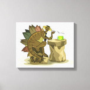 Illustration av en Stegosaurus som dricker en dryc Canvastryck