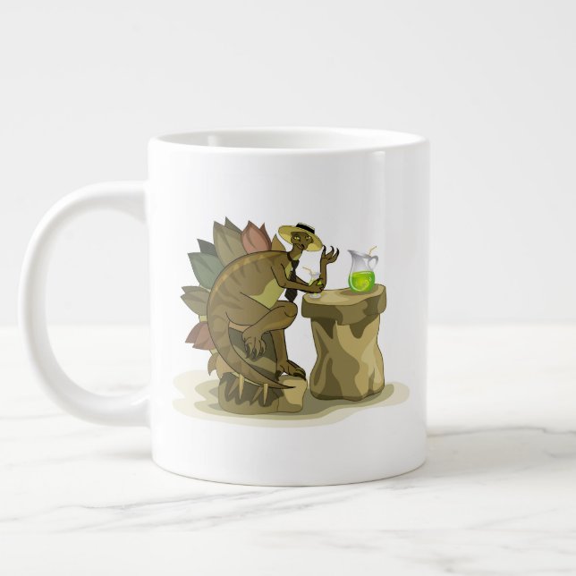 Illustration av en Stegosaurus som dricker en dryc Jumbo Mugg (Vänster)