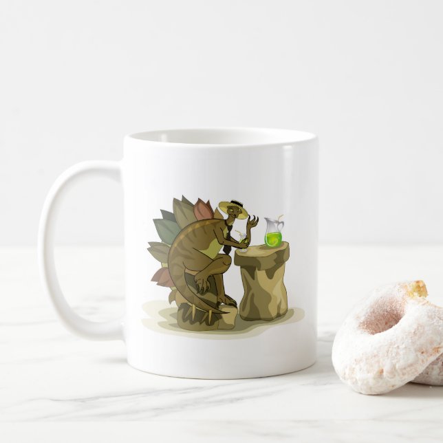 Illustration av en Stegosaurus som dricker en dryc Kaffemugg (Med munk)