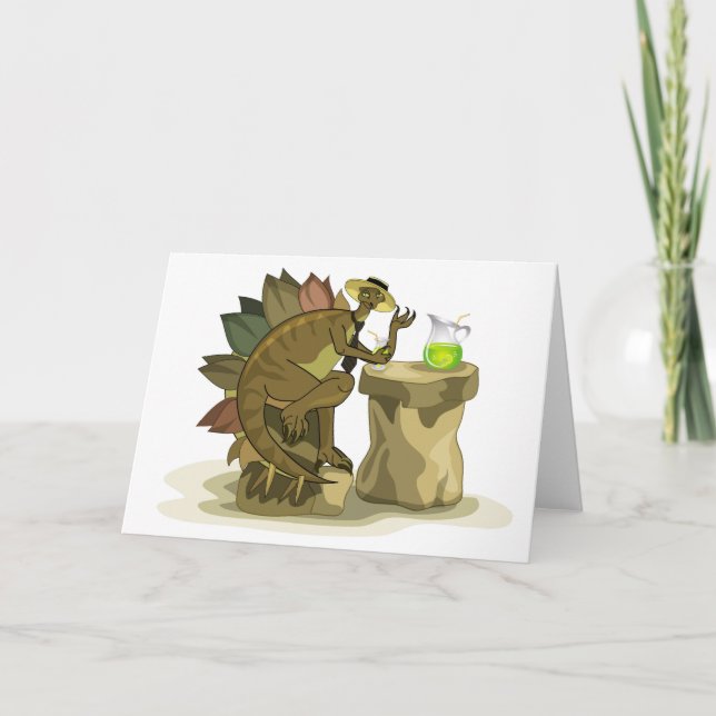Illustration av en Stegosaurus som dricker en dryc Kort (Framsida)