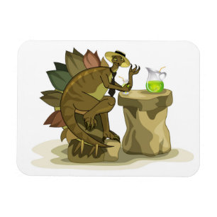 Illustration av en Stegosaurus som dricker en dryc Magnet