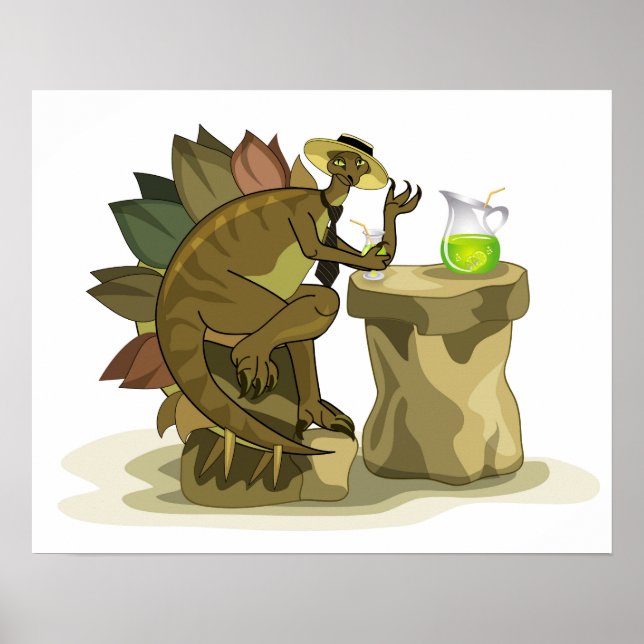Illustration av en Stegosaurus som dricker en dryc Poster (Framsidan)