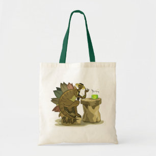 Illustration av en Stegosaurus som dricker en dryc Tygkasse