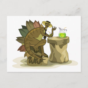 Illustration av en Stegosaurus som dricker en dryc Vykort