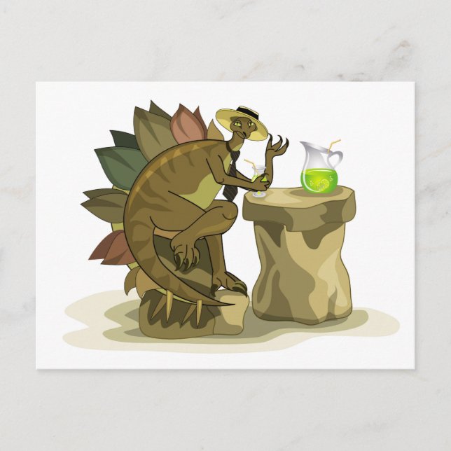 Illustration av en Stegosaurus som dricker en dryc Vykort (Framsida)