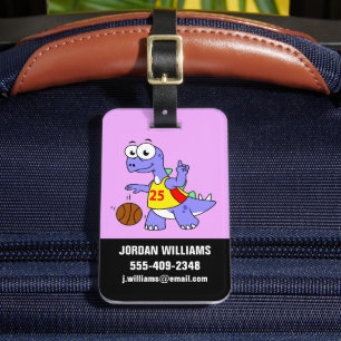 Illustration av en Stegosaurus som spelar basket. Bagagebricka