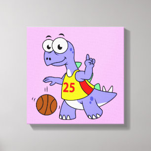 Illustration av en Stegosaurus som spelar basket. Canvastryck