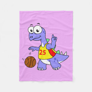 Illustration av en Stegosaurus som spelar basket. Fleecefilt