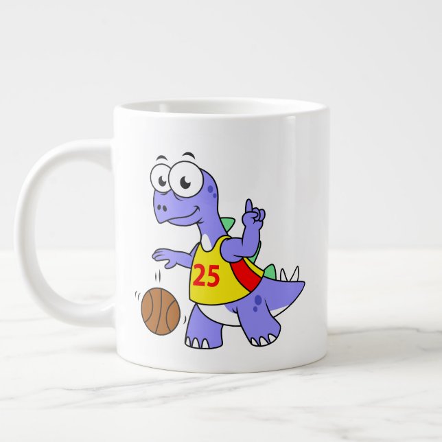 Illustration av en Stegosaurus som spelar basket. Jumbo Mugg (Vänster)