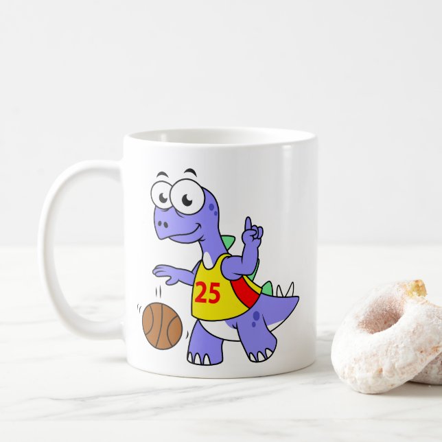 Illustration av en Stegosaurus som spelar basket. Kaffemugg (Med munk)