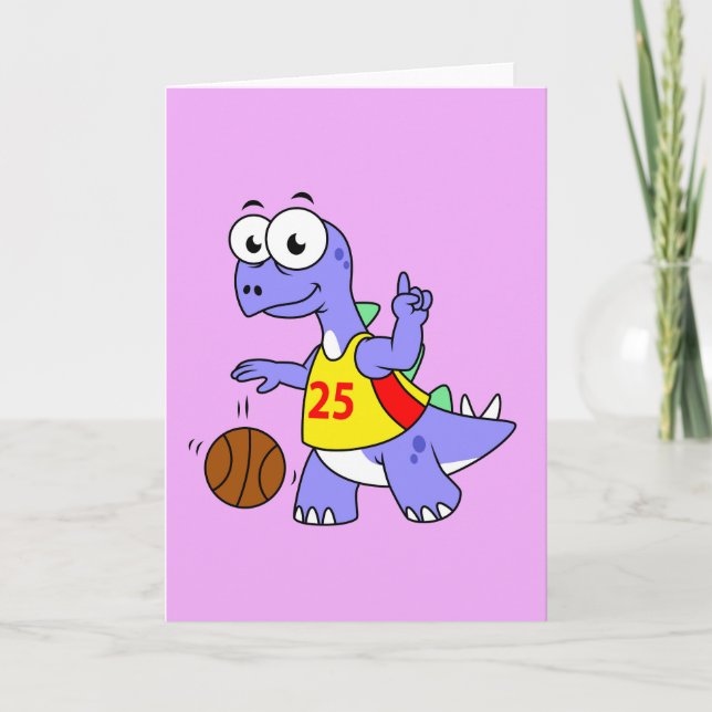 Illustration av en Stegosaurus som spelar basket. Kort (Framsida)