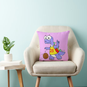 Illustration av en Stegosaurus som spelar basket. Kudde