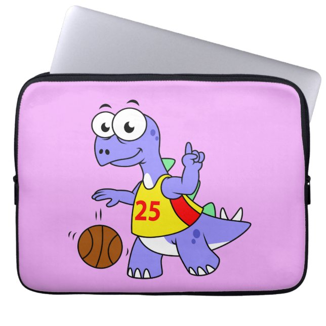 Illustration av en Stegosaurus som spelar basket. Laptop Fodral (Framsidan)
