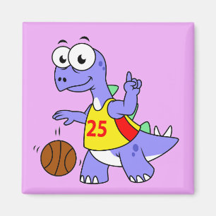 Illustration av en Stegosaurus som spelar basket. Magnet