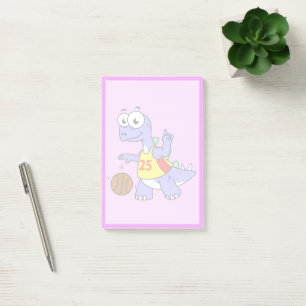 Illustration av en Stegosaurus som spelar basket. Post-it Block