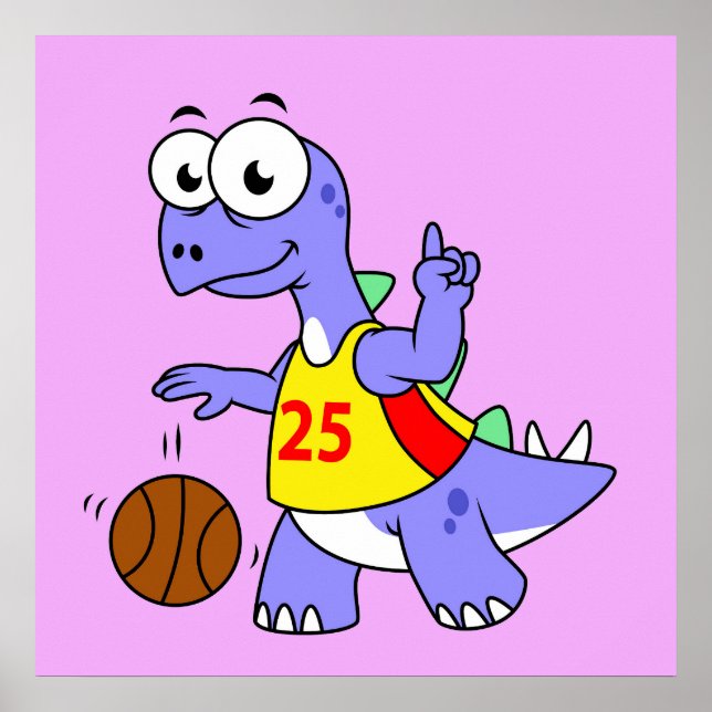 Illustration av en Stegosaurus som spelar basket. Poster (Framsidan)
