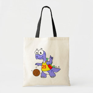 Illustration av en Stegosaurus som spelar basket. Tygkasse