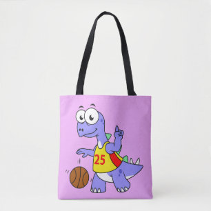 Illustration av en Stegosaurus som spelar basket. Tygkasse