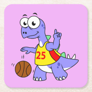 Illustration av en Stegosaurus som spelar basket. Underlägg Papper Kvadrat