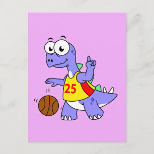 Illustration av en Stegosaurus som spelar basket. Vykort