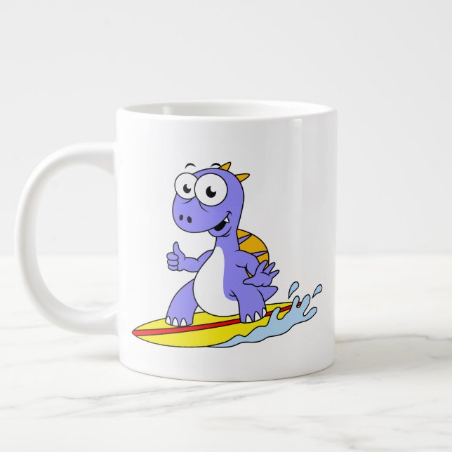 Illustration av en Surfing Spinosaurus. Jumbo Mugg (Vänster)