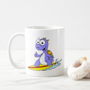 Illustration av en Surfing Spinosaurus. Kaffemugg