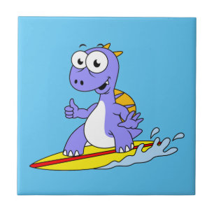 Illustration av en Surfing Spinosaurus. Kakelplatta