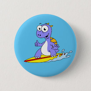 Illustration av en Surfing Spinosaurus. Knapp