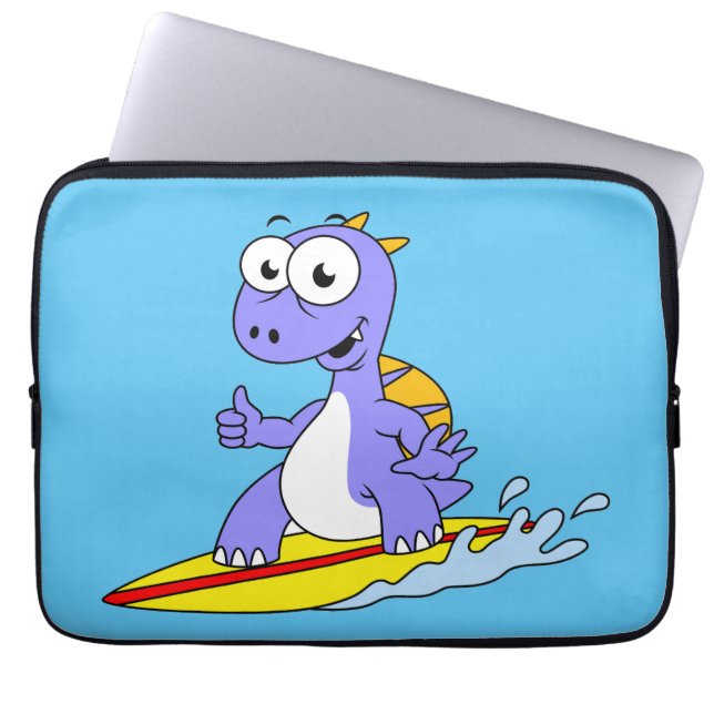 Illustration av en Surfing Spinosaurus. Laptop Fodral (Framsidan)
