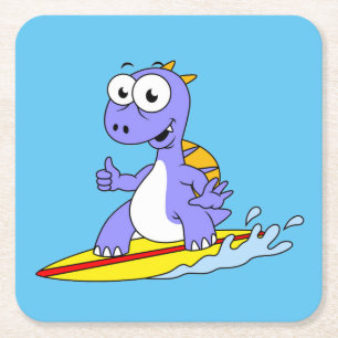 Illustration av en Surfing Spinosaurus. Underlägg Papper Kvadrat
