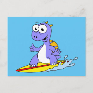 Illustration av en Surfing Spinosaurus. Vykort