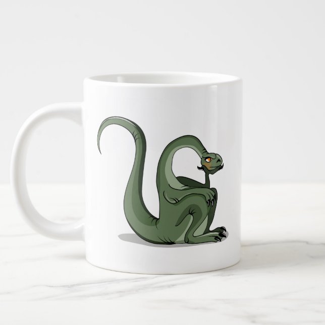 Illustration av en Tecknad Brontosaurus tankning. Jumbo Mugg (Vänster)