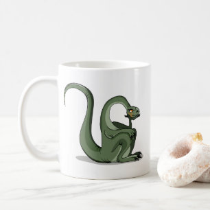 Illustration av en Tecknad Brontosaurus tankning. Kaffemugg