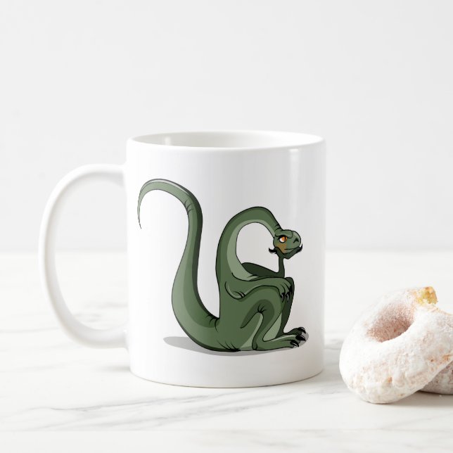 Illustration av en Tecknad Brontosaurus tankning. Kaffemugg (Med munk)