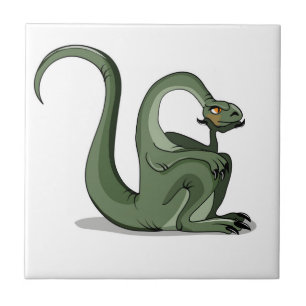 Illustration av en Tecknad Brontosaurus tankning. Kakelplatta