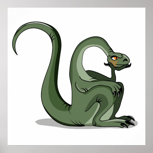 Illustration av en Tecknad Brontosaurus tankning. Poster (Framsidan)