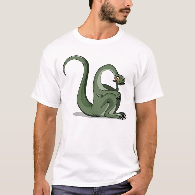 Illustration av en Tecknad Brontosaurus tankning. T Shirt (Framsida)