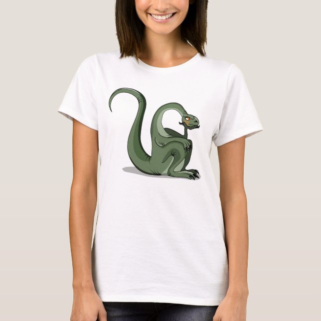 Illustration av en Tecknad Brontosaurus tankning. T Shirt (Framsida)
