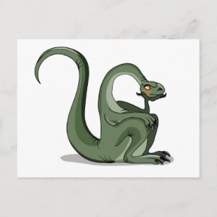 Illustration av en Tecknad Brontosaurus tankning. Vykort
