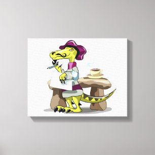 Illustration av en Tecknad Raptor Poet Thinking. Canvastryck