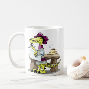 Illustration av en Tecknad Raptor Poet Thinking. Kaffemugg