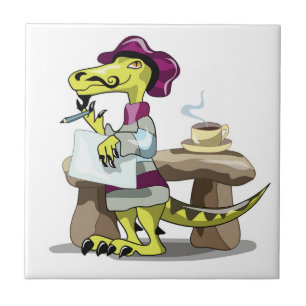 Illustration av en Tecknad Raptor Poet Thinking. Kakelplatta