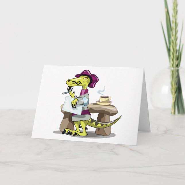 Illustration av en Tecknad Raptor Poet Thinking. Kort (Framsida)