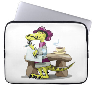 Illustration av en Tecknad Raptor Poet Thinking. Laptop Fodral